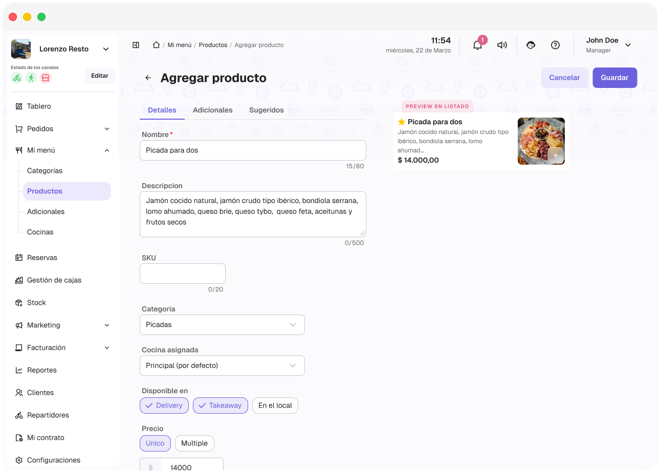 Configuración del Menú